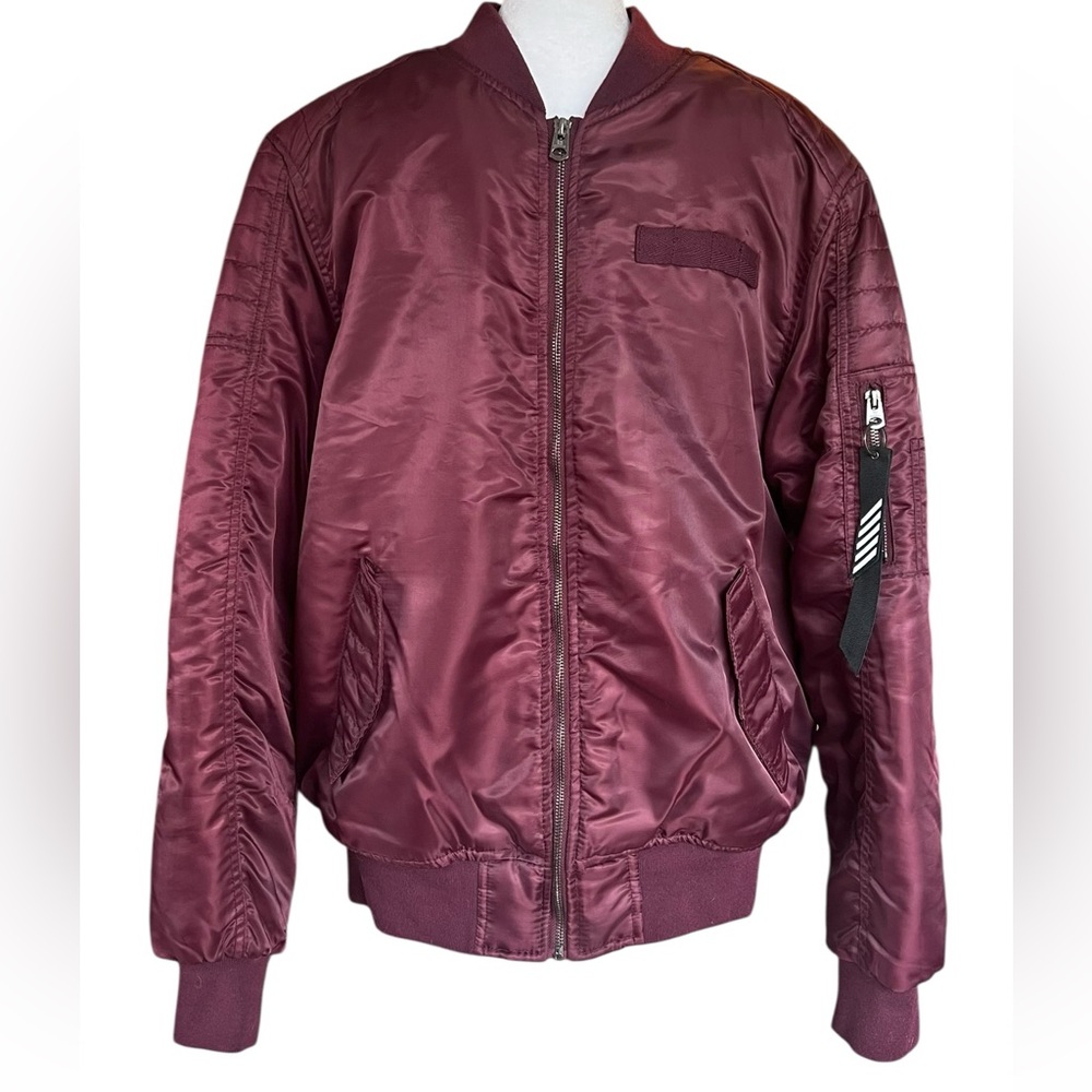 Southpole MA-1 Bomber Jacket Burgundy Mens M Quilted Streetwear Y2K